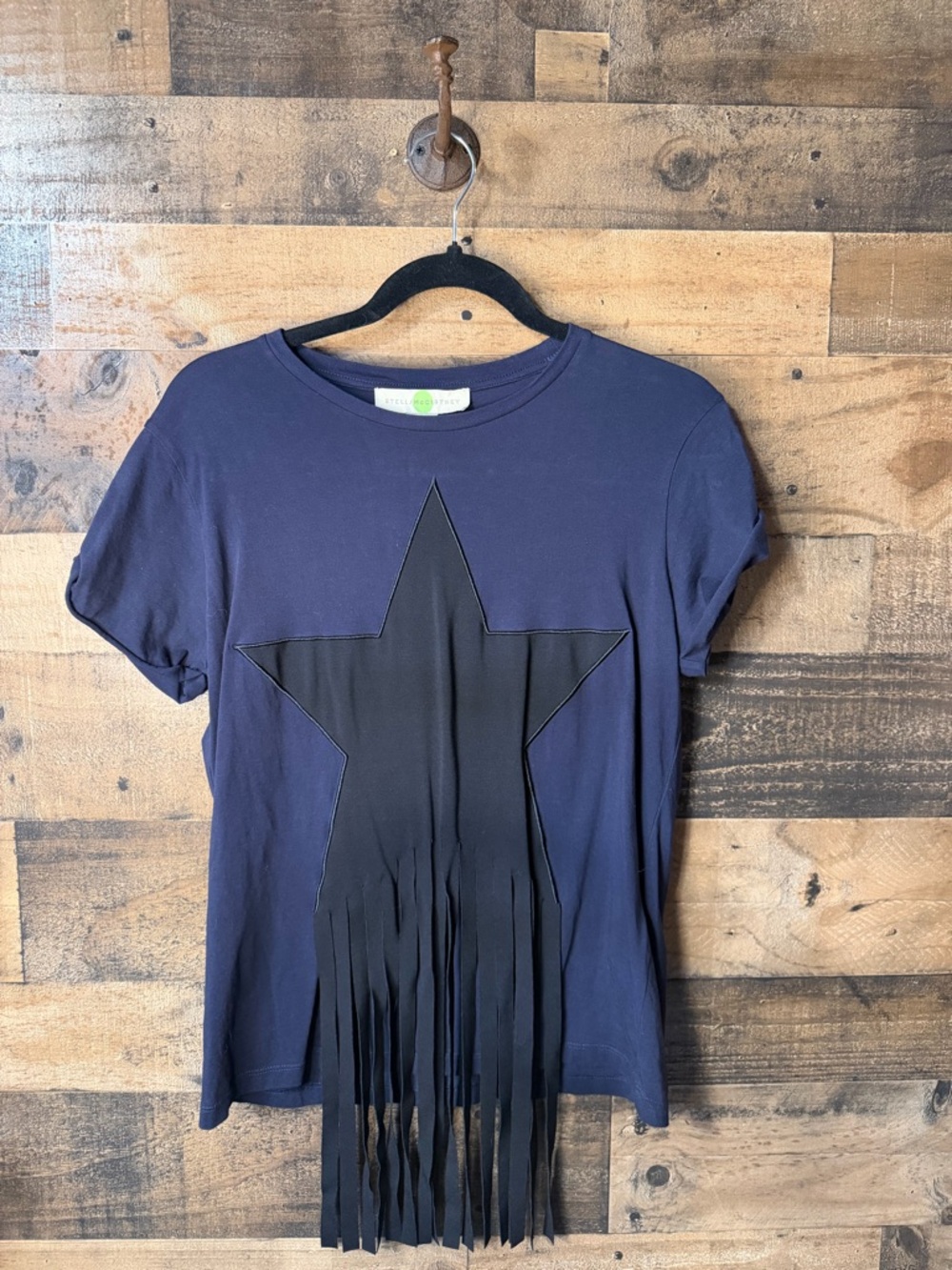 Stella McCartney Navy Blue Star Fringe T-Shirt - Size 38 (US 2/XS)
